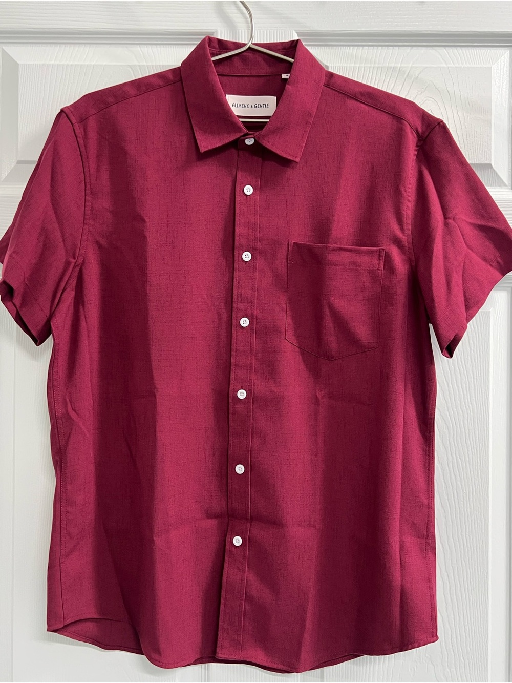 Alimens & Gentle Shirt Mens Red Italian Linen Short Sleeve Shirt - Medium - EUC